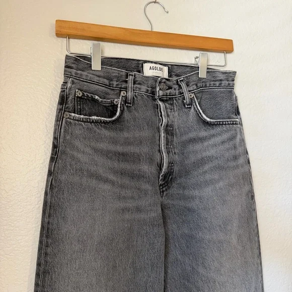 AGOLDE 90s Pinch Waist Cropped High Rise Straight Leg Jeans Washed Black Size 27 - Picture 5 of 11